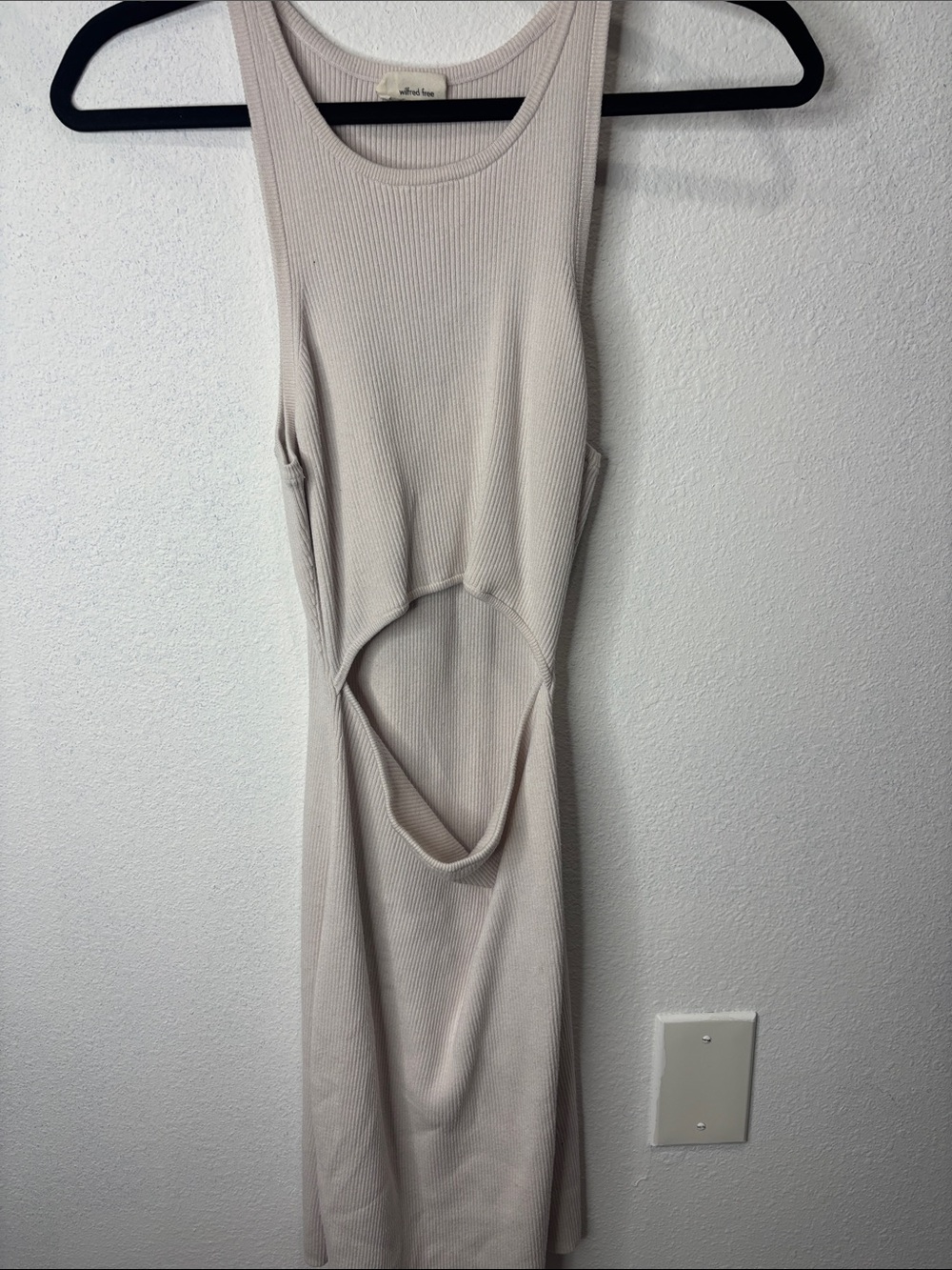 Aritzia Asymmetrical Ribbed Tank Dress in Light Beige with Cutout
